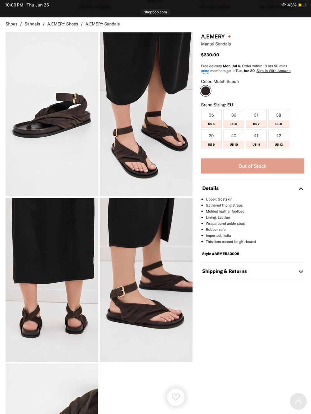 A.EMERY Mulch Suede Mantel Sandals - Women's Brown Suede